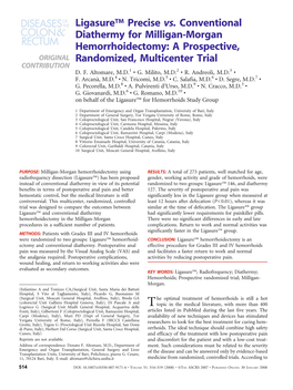 Ligasure™ Precise Vs. Conventional Diathermy for Milligan-Morgan Hemorrhoidectomy: a Prospective, Randomized, Multicenter Tria