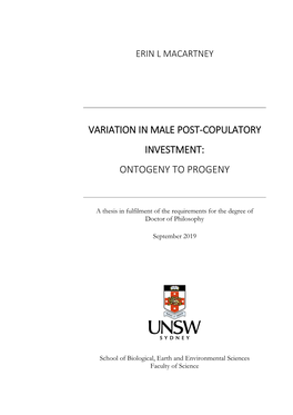 Variation in Male Post-Copulatory Investment: Ontogeny to Progeny