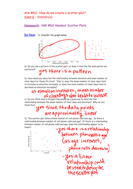 Aim #62: How Do We Create a Scatter Plot? (Unit 6 - Statistics)