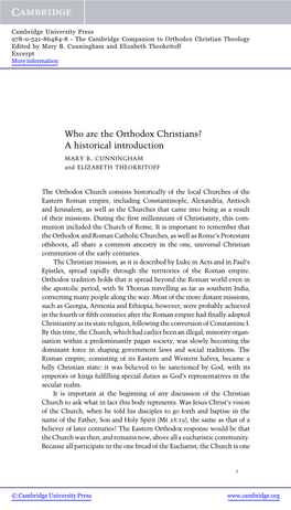 Who Are the Orthodox Christians? a Historical Introduction MARY B