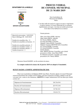 Proces Verbal Du Conseil Municipal Du 21 Mars 2019