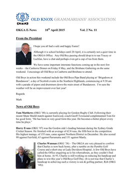 OKGA E-News 10 April 2015 Vol. 2 No. 11 from the President News Of