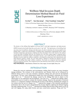 Wellbore Mud Invasion Depth Determination Method Based on Fluid Loss Experiment