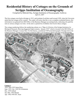 Residential History of Cottages on the Grounds of Scripps Institution Of