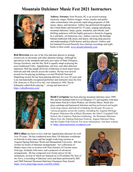 Mountain Dulcimer Music Fest 2021 Instructors