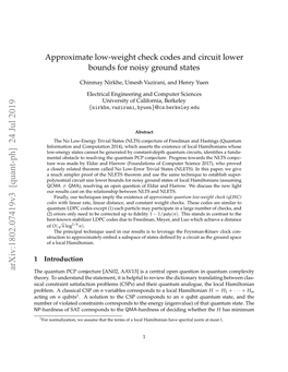 Approximate Low-Weight Check Codes and Circuit Lower Bounds for Noisy Ground States