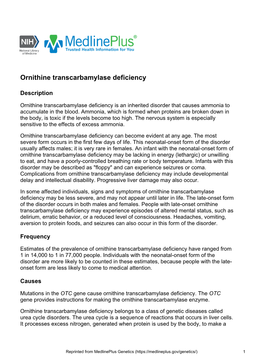 Ornithine Transcarbamylase Deficiency