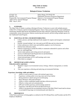 Sitka Tribe of Alaska Job Description