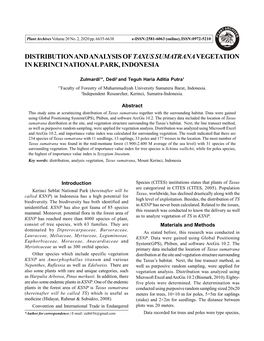 Distribution and Analysis of Taxus Sumatrana Vegetation in Kerinci National Park, Indonesia