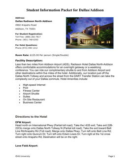 Student Information Packet for Dallas/Addison