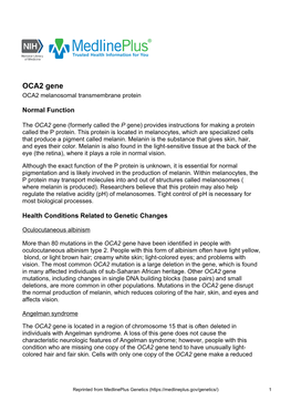 OCA2 Gene OCA2 Melanosomal Transmembrane Protein