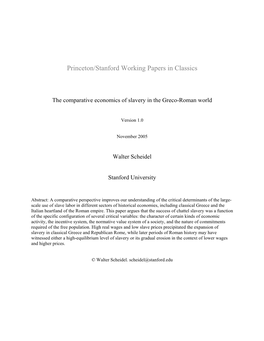 The Comparative Economics of Slavery in the Greco-Roman World