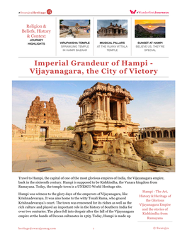 Imperial Grandeur of Hampi - Vijayanagara, the City of Victory