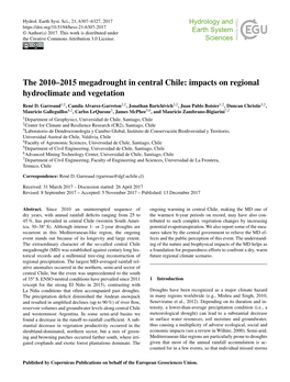 The 2010–2015 Megadrought in Central Chile: Impacts on Regional Hydroclimate and Vegetation