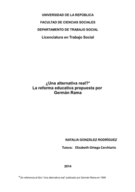 ¿Una Alternativa Real?* La Reforma Educativa Propuesta Por Germán Rama