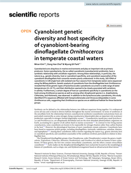 Cyanobiont Genetic Diversity and Host Specificity of Cyanobiont-Bearing Dinoflagellate Ornithocercus in Temperate Coastal Waters