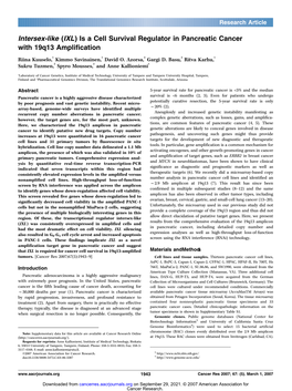 Is a Cell Survival Regulator in Pancreatic Cancer with 19Q13 Amplification