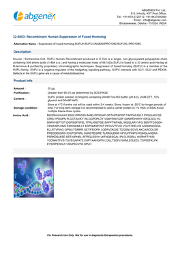 Recombinant Human Suppressor of Fused Homolog Description Product Info