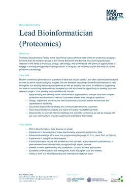 Lead Bioinformatician (Proteomics)