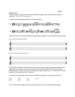 Any Pitch Can Be Represented by an Integer. in the Commonly Used 