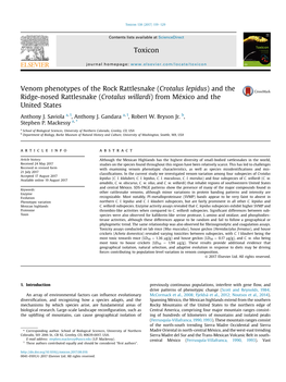 Venom Phenotypes of the Rock Rattlesnake (Crotalus Lepidus) and the Ridge-Nosed Rattlesnake (Crotalus Willardi)Frommexico� and the United States