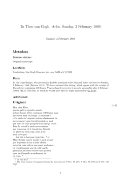 To Theo Van Gogh. Arles, Sunday, 3 February 1889