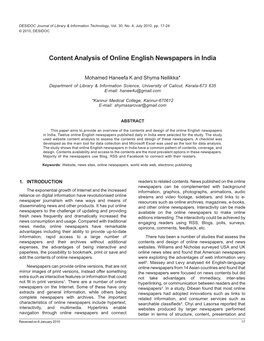 Content Analysis of Online English Newspapers in India
