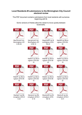 Local Residents M Submissions to the Birmingham City Council Electoral Review