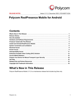 Polycom Realpresence Mobile for Android Release Notes Version 11.2