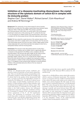 Inhibition of a Ribosome-Inactivating Ribonuclease: the Crystal Structure Of