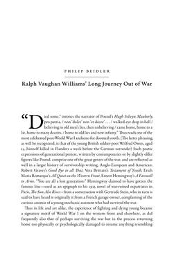 Ralph Vaughan Williams' Long Journey out Of
