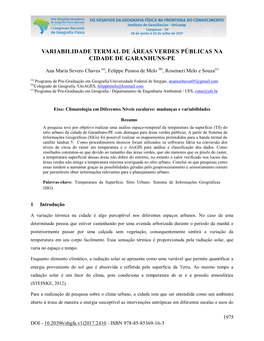 Variabilidade Termal De Áreas Verdes Públicas Na Cidade De Garanhuns-Pe