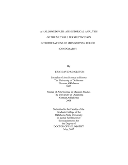 AN HISTORICAL ANALYSIS of the MUTABLE PERSPECTIVES on INTERPRETATIONS of MISSISSIPPIAN PERIOD ICONOGRAPHY by E