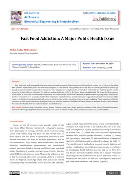 Fast Food Addiction: a Major Public Health Issue