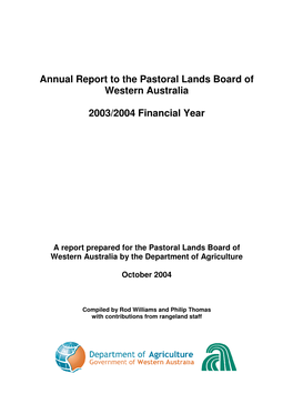 Annual Report to the Pastoral Lands Board of Western Australia 2003–04