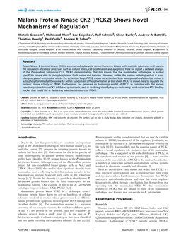 Malaria Protein Kinase CK2 (Pfck2) Shows Novel Mechanisms of Regulation