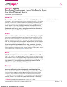 Prevalence of Keratoconus in Persons with Down Syndrome in a National Registry in Norway