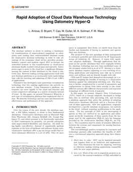 Rapid Adoption of Cloud Data Warehouse Technology Using Datometry Hyper-Q