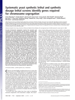 Systematic Yeast Synthetic Lethal and Synthetic Dosage Lethal Screens Identify Genes Required for Chromosome Segregation