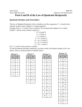 Parts I and II of the Law of Quadratic Reciprocity