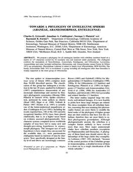 Atowards a PHYLOGENY of ENTELEGYNE SPIDERS (ARANEAE, ARANEOMORPHAE, ENTELEGYNAE)