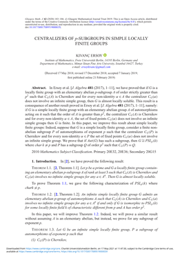 CENTRALIZERS of P-SUBGROUPS in SIMPLE LOCALLY FINITE GROUPS