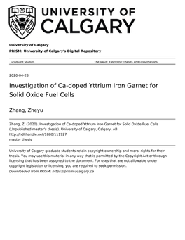 Investigation of Ca-Doped Yttrium Iron Garnet for Solid Oxide Fuel Cells