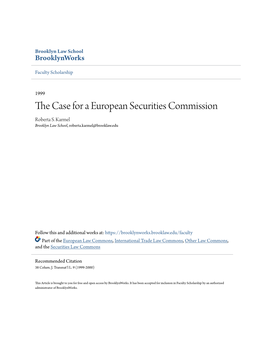 The Case for a European Securities Commission