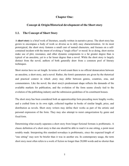 Concept & Origin/Historical Development of the Short Story 1.1