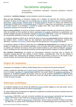 Socialisme Utopique Socialisme Utopique L'expression «Socialisme Utopique» Recouvre Plusieurs Courant Du Socialisme