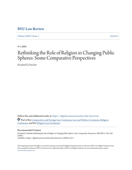 Rethinking the Role of Religion in Changing Public Spheres: Some Comparative Perspectives Rosalind I.J