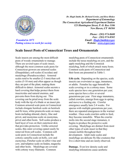 Scale Insect Pests of Connecticut Trees and Ornamentals