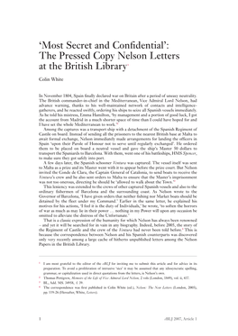 'Most Secret and Confidential': the Pressed Copy Nelson Letters at The