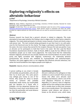 Exploring Religiosity's Effects on Altruistic Behaviour